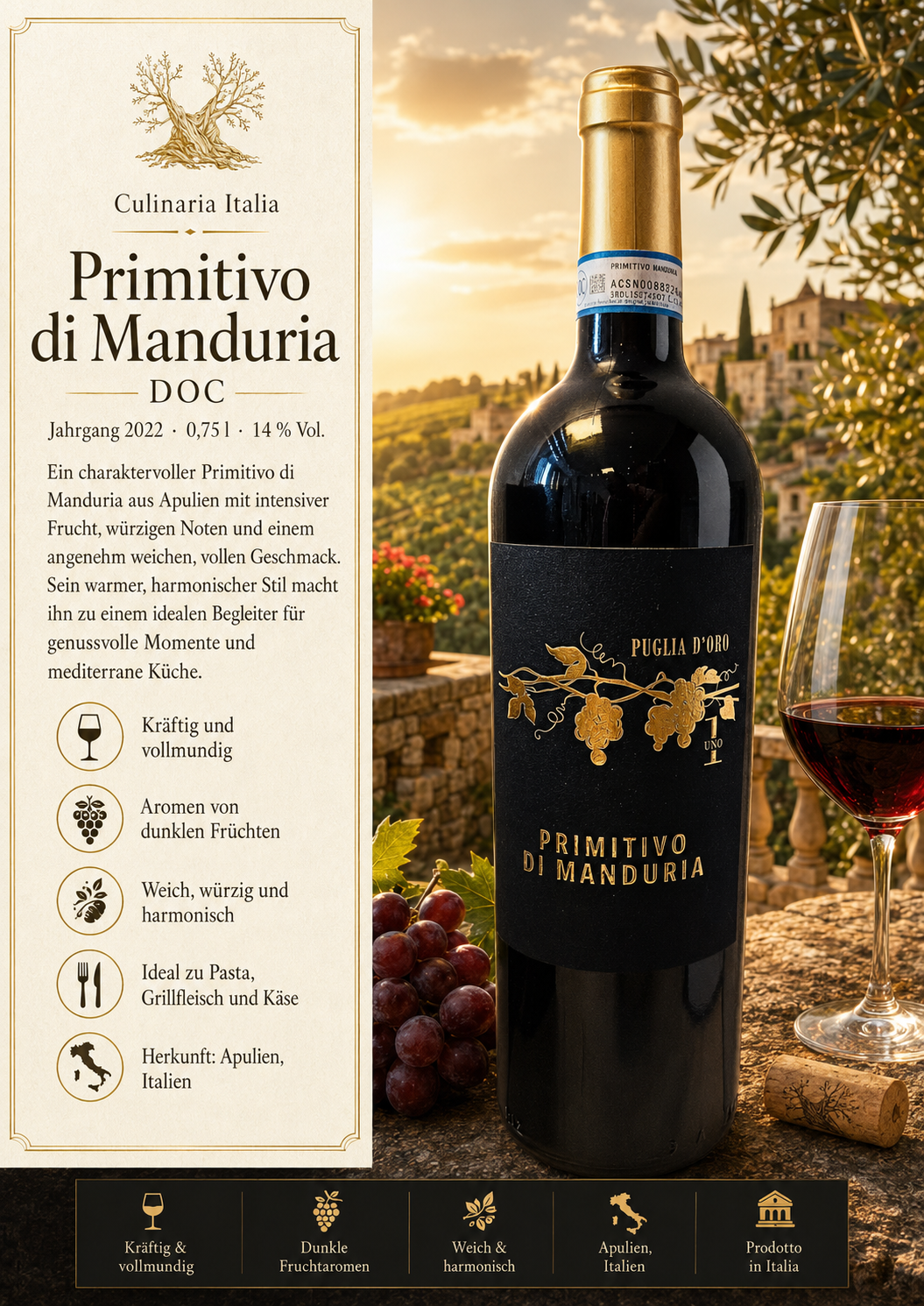 Wein, Rotwein, Flasche, Etikett, Italien