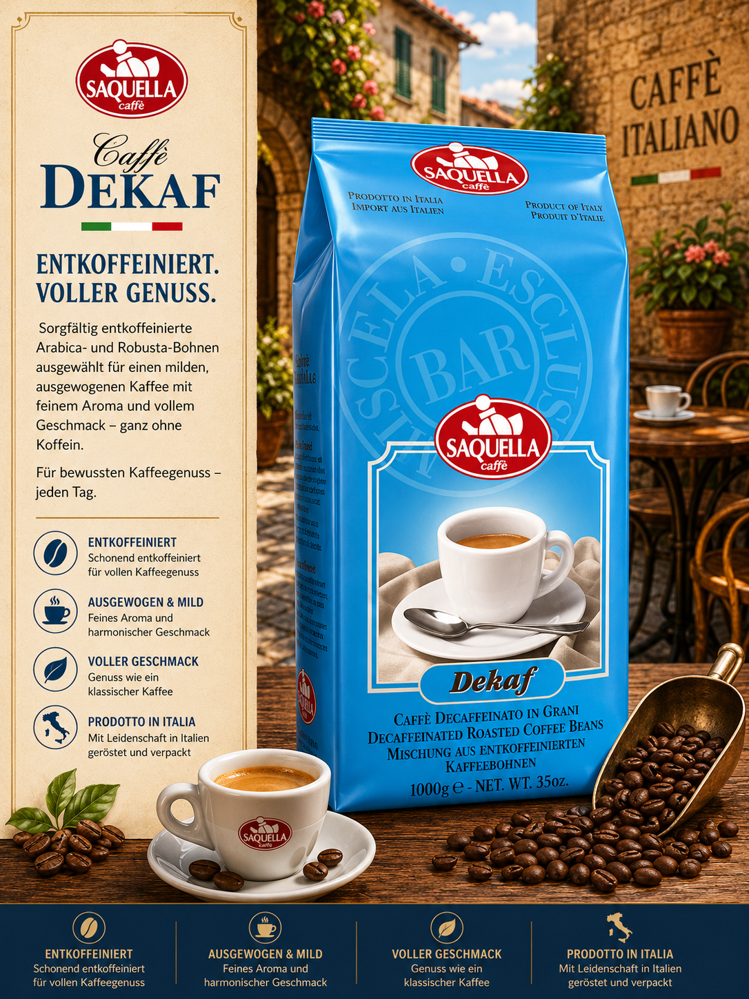 Kaffee, Kaffee-Bohnen, Dekaf, Arabica, Italienisch
