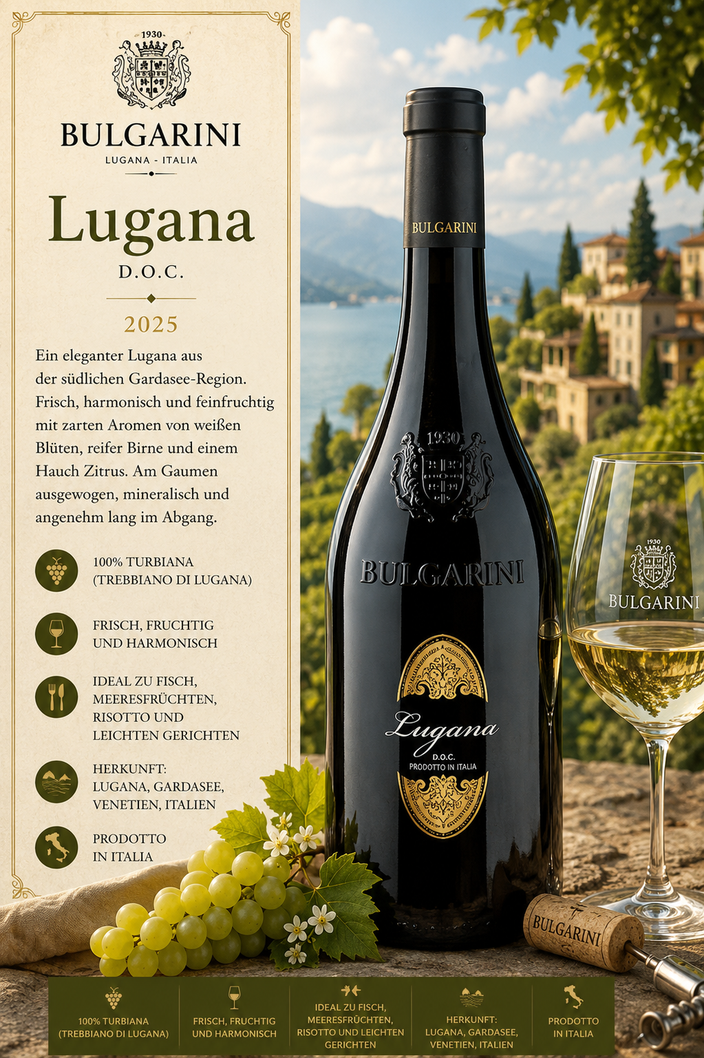 Weißwein, Lugana, Flasche, Wein, Glas