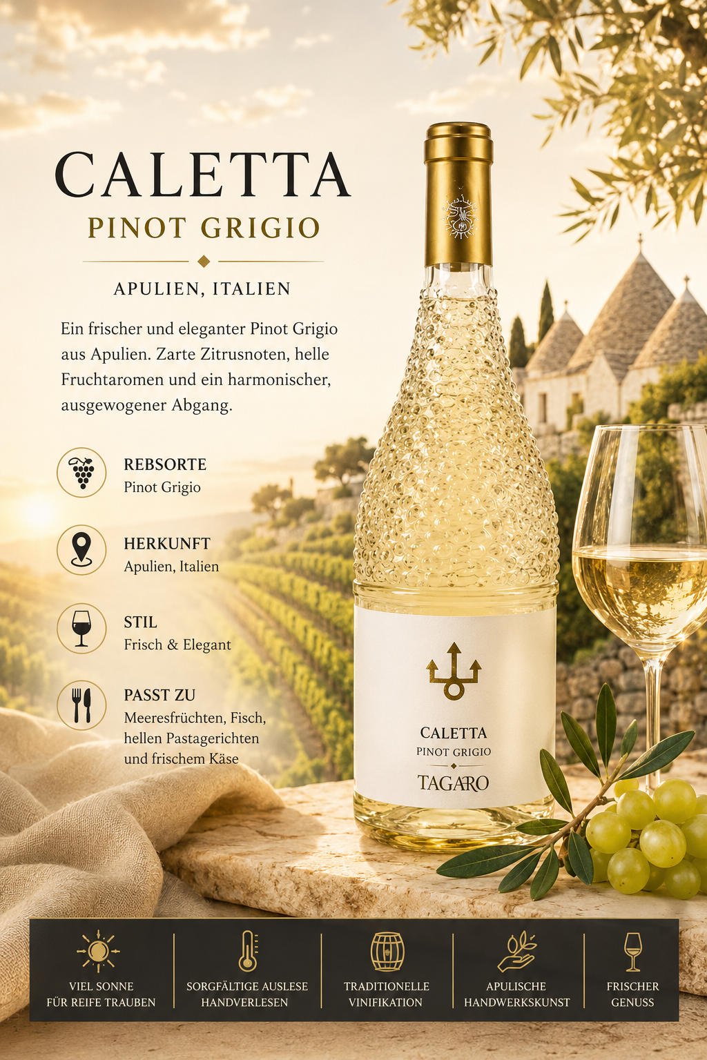 Weißwein, Pinot Grigio, Weinglas, Flasche, Italien