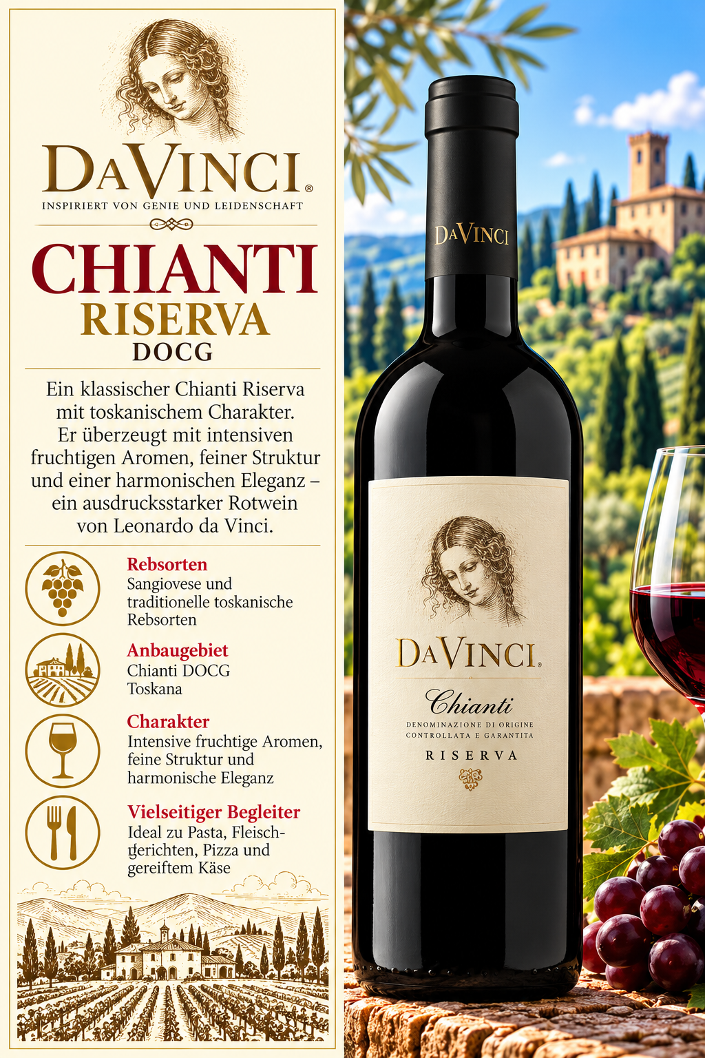 Wein, Chianti, Risserva, Flasche, Etikett