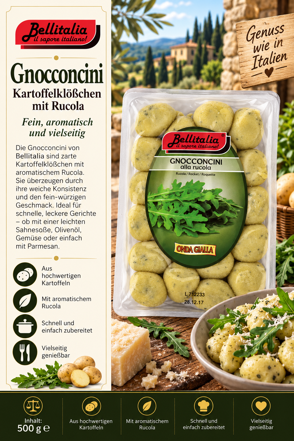 Gnoccini, Kartoffelknödel, Rucola, Italienisch, Lebensmittel