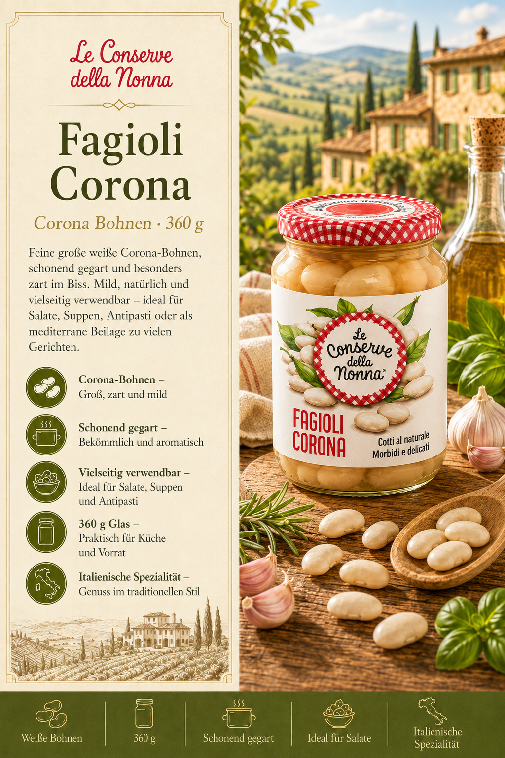 Fagioli, Corona, Weiße Bohnen, Glas, Deckeldose