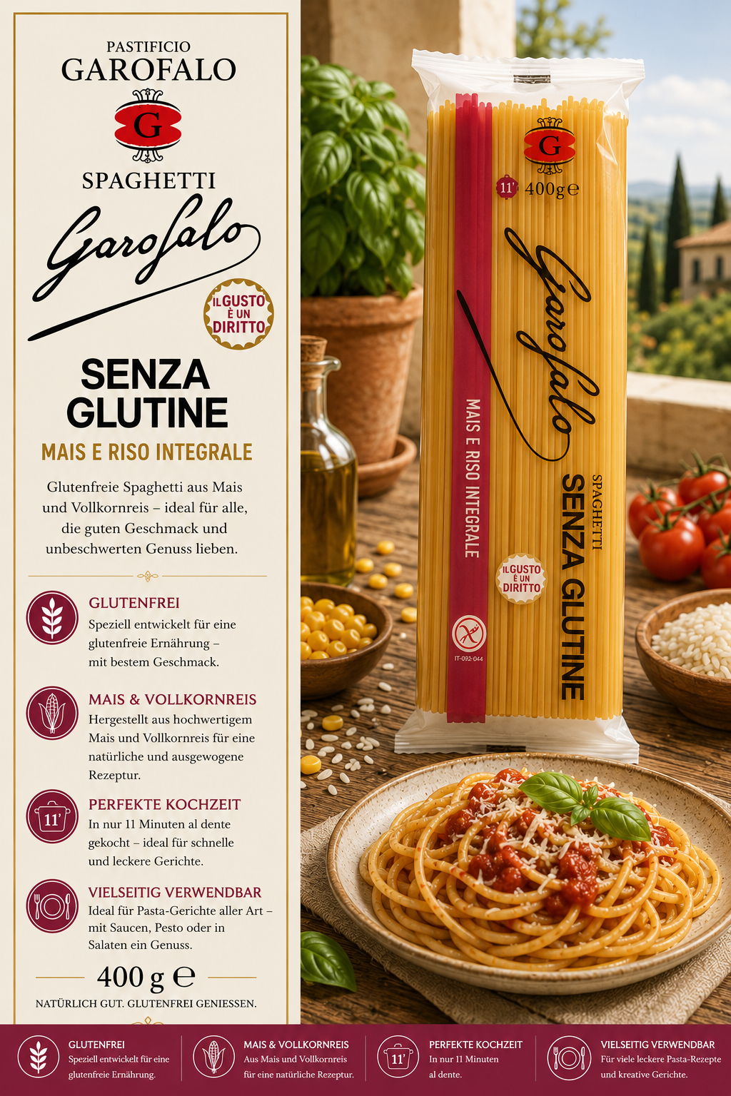 glutenfrei, spaghetti, pasta, mais & vollkornreis, maisspaghetti