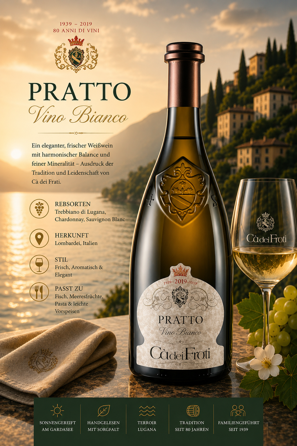 Weißwein, Pratto, Vino Bianco, Weinflasche, Glaswein