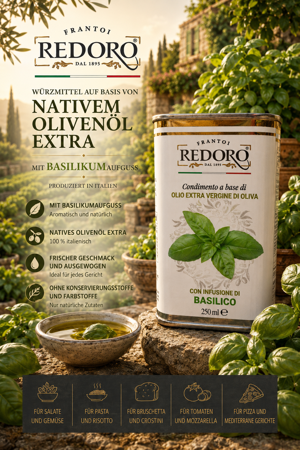 Olivenöl, Extra Virgin, Basilikum, Italien, 150 ml