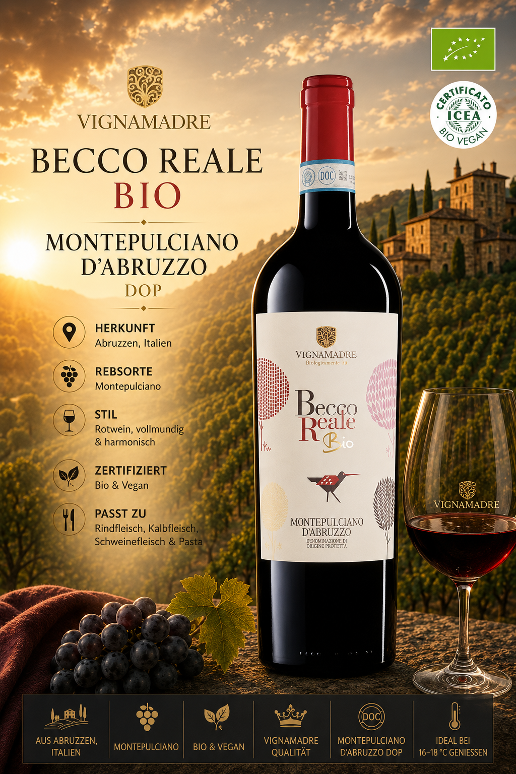 Wein, Rotwein, Bio, Montepulciano, DOP