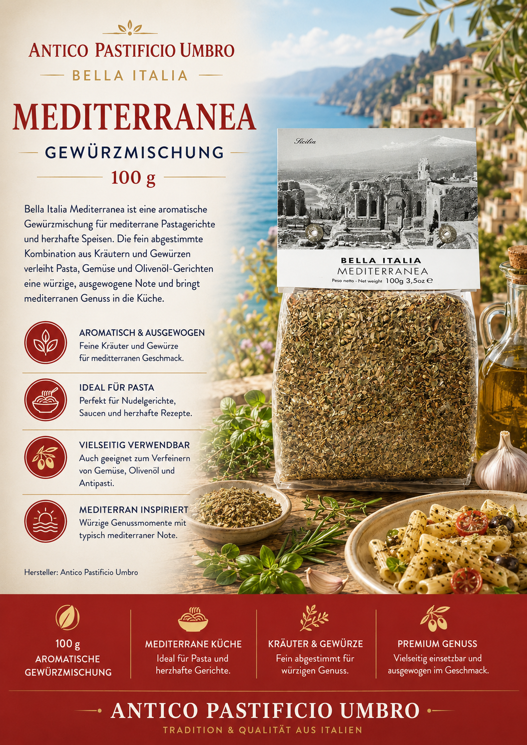 Mediterranea, Gewürzmischung, Pasta, Kräuter, Italienische Gewürze