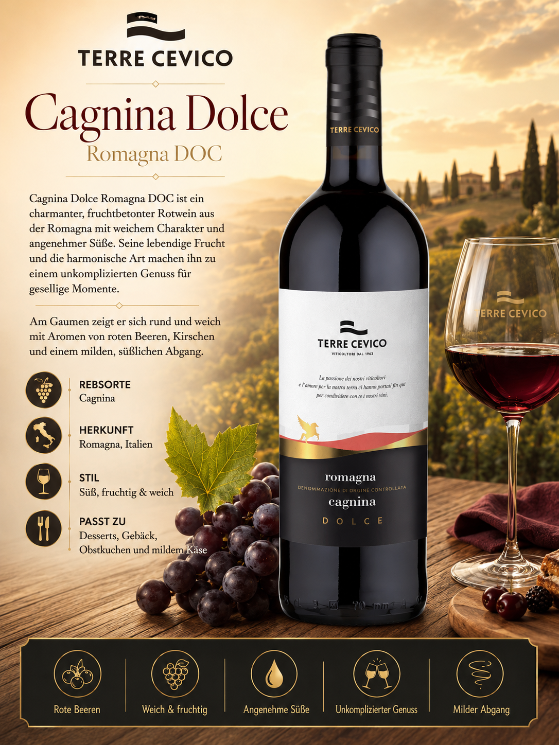 Wein, Rotwein, Romagna, Cagnina, Dolce