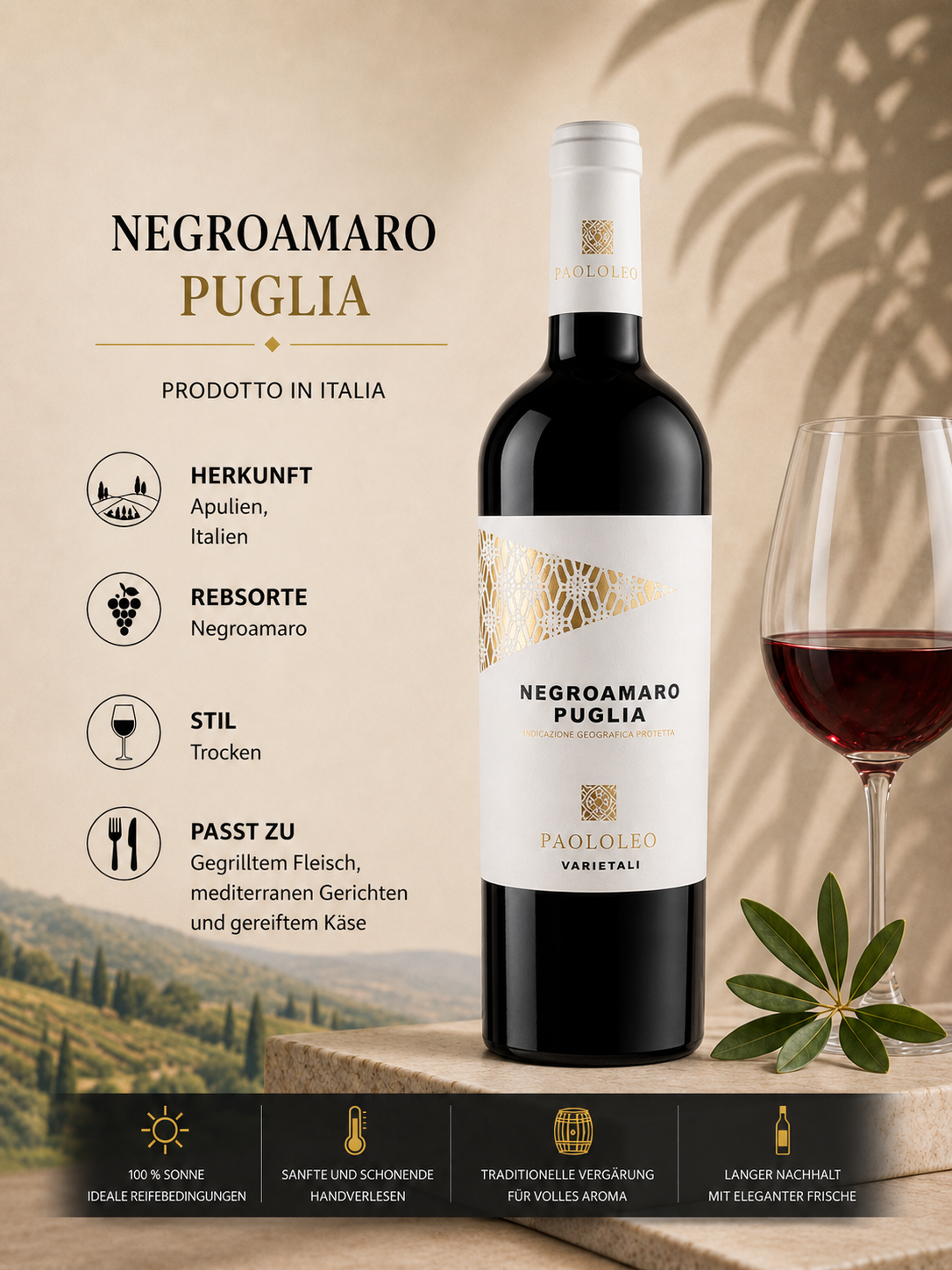 Rotwein, Negroamaro, Italien, Etikett, Barrique?