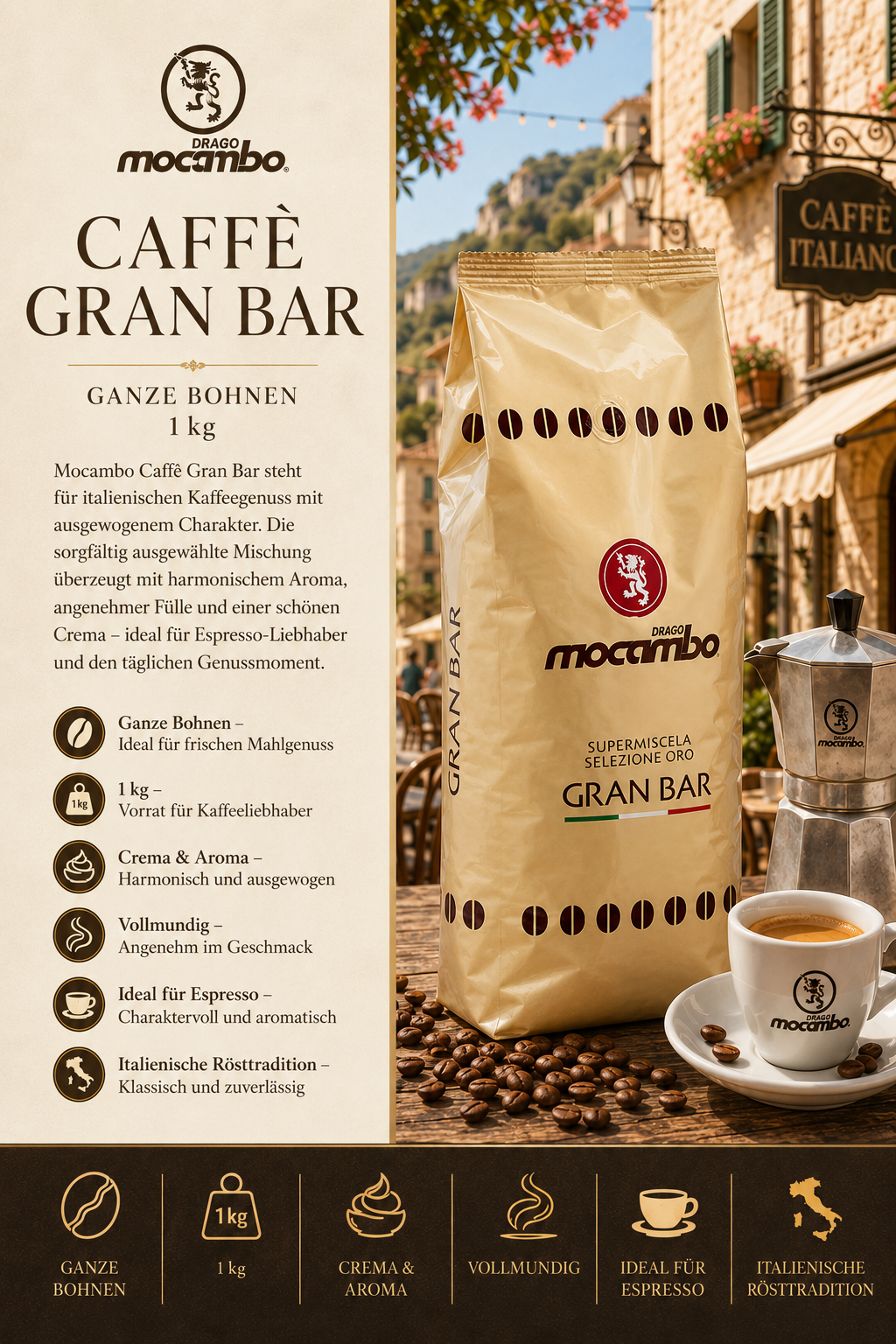 Kaffee, Kaffeebohnen, Gran Bar, Mocambo, Italienische Rösttradition