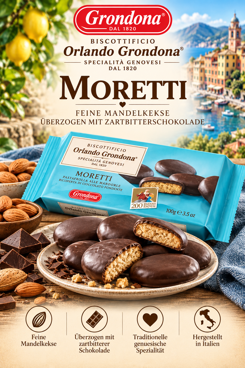 Mandeln, Schokolade, Moretti, Schokoladenüberzug, Italienisch hergestellt