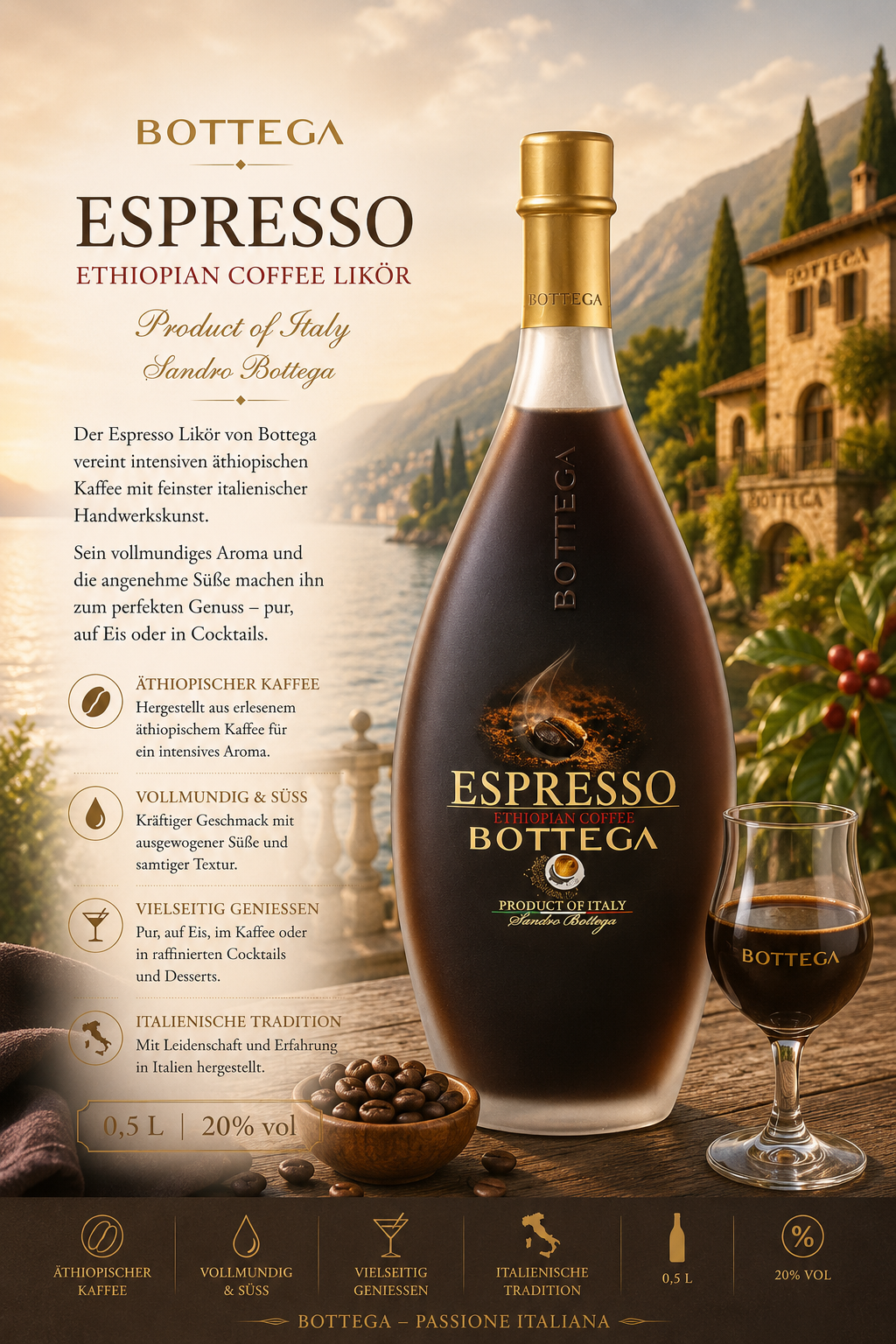 Espresso, Ethiopian coffee liqueur, Flasche, 0,5 L, 20% vol