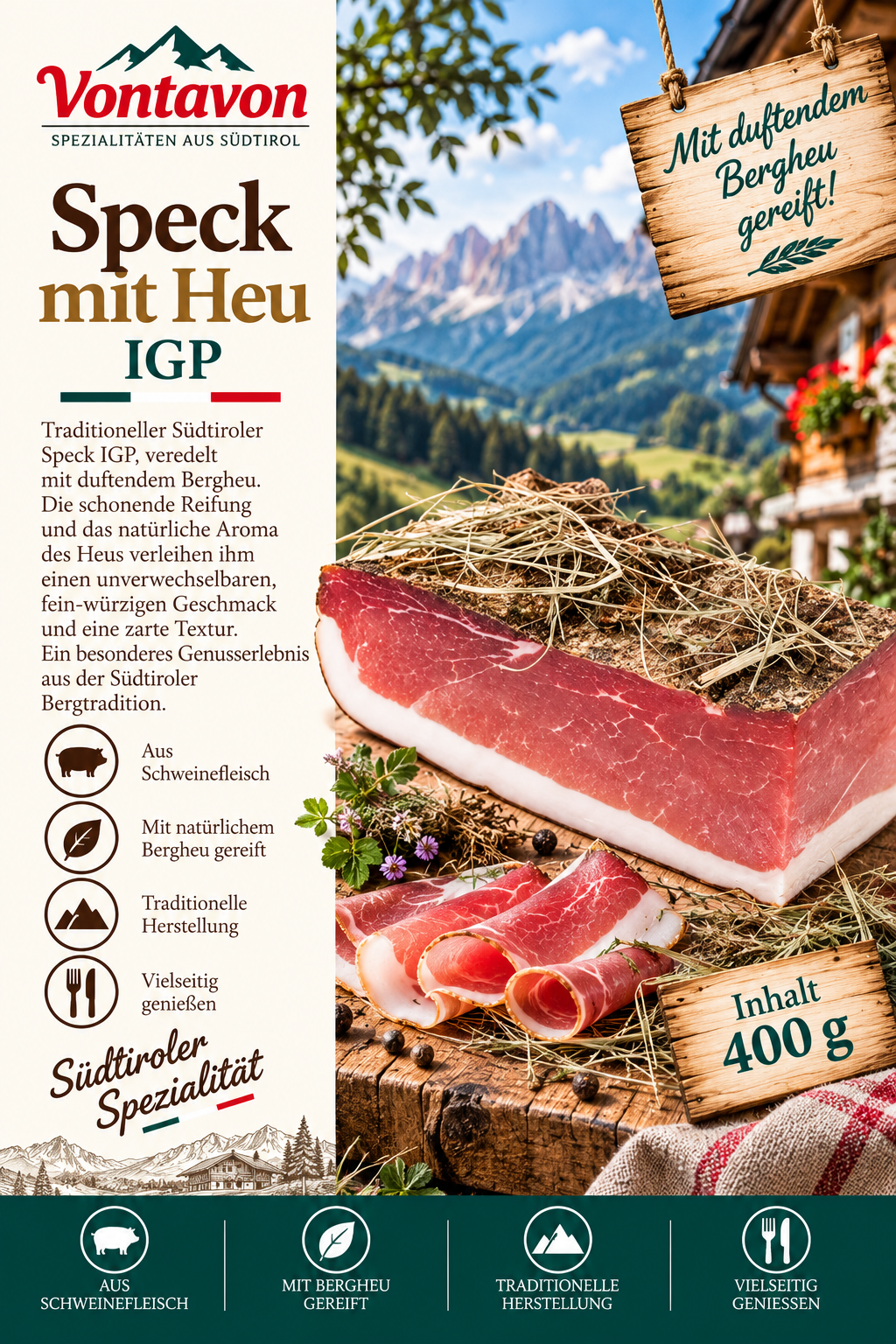 Speck, Heu, IGP, Südtirol, Bergheu