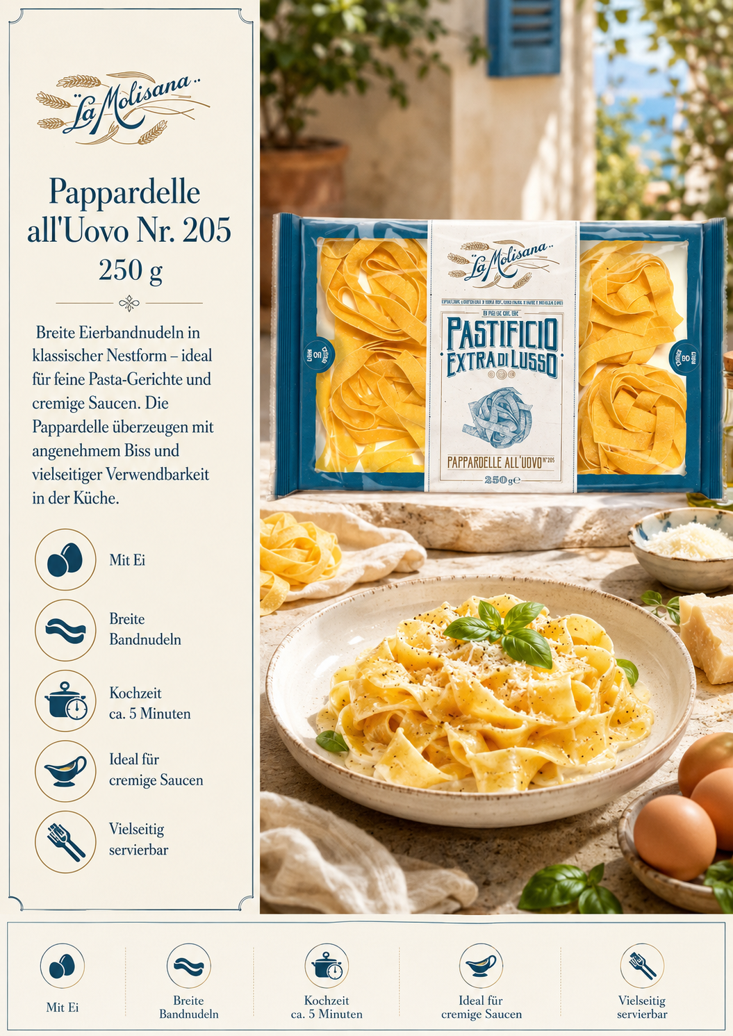 Pappardelle, Eiernudeln, Pastificio, cremig, italienische Pasta