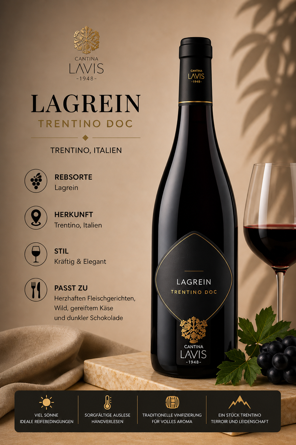 Lagrein, Trentino Doc, Rotwein, Weinflasche, Italien