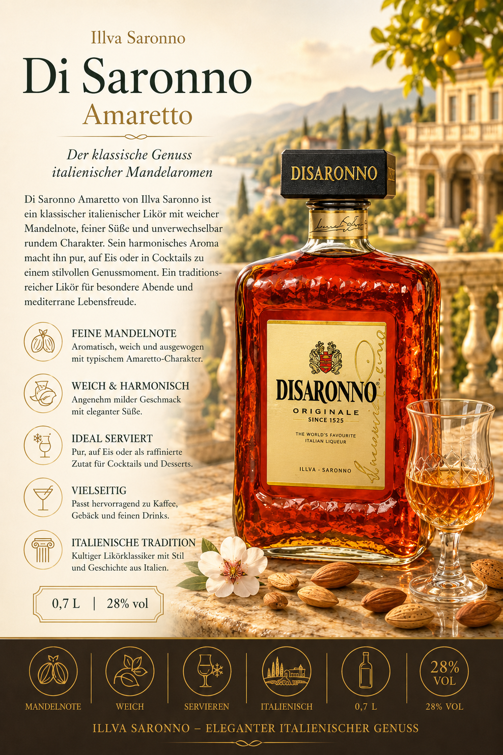 Likör, Amaretto, Disaronno, Flasche, Glas
