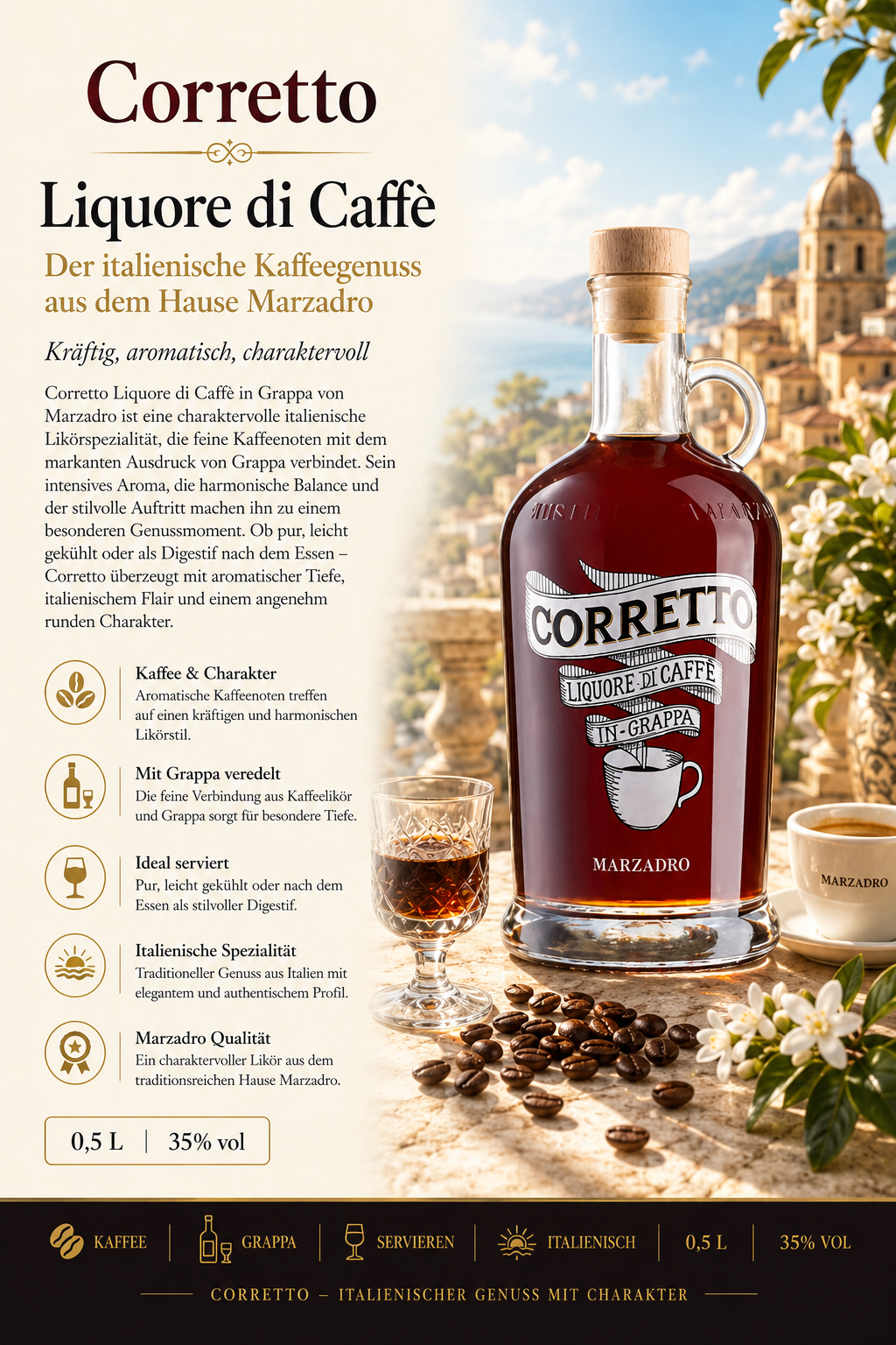 Likør, Kaffe-Likør, Grappa, Flaske, 0,5L