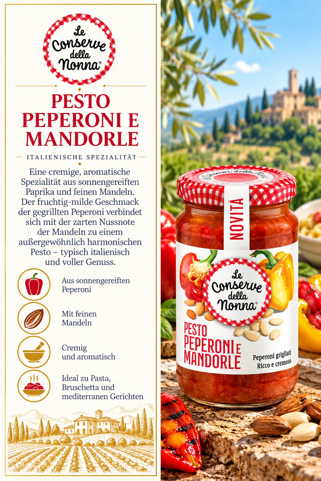 Pesto, Peperoni, Mandorle, Glas Glas, Italienische Spezialität