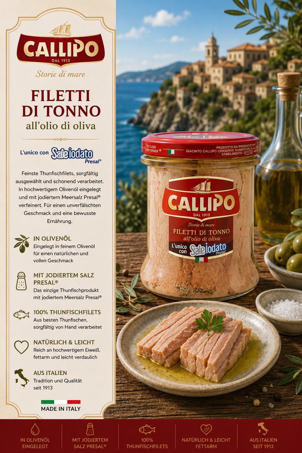 Filetti di tonno, olio d'oliva, tonno in olio, in olio d'oliva, presal