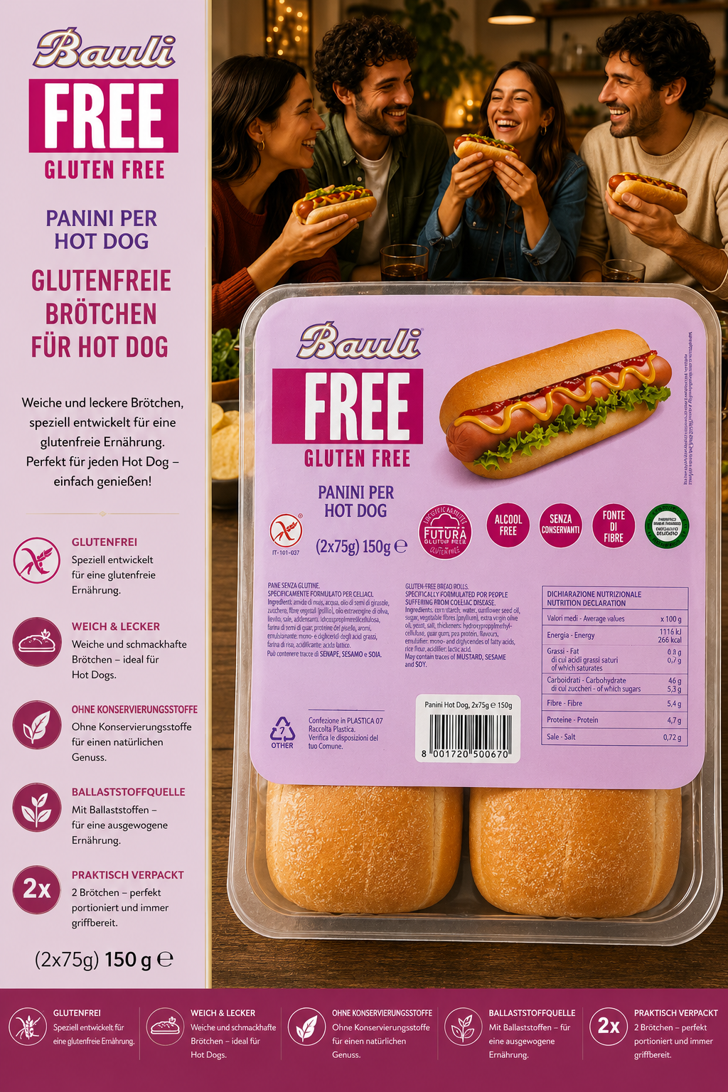 glutenfrei, hot dog, brötchen, verpackung, packung