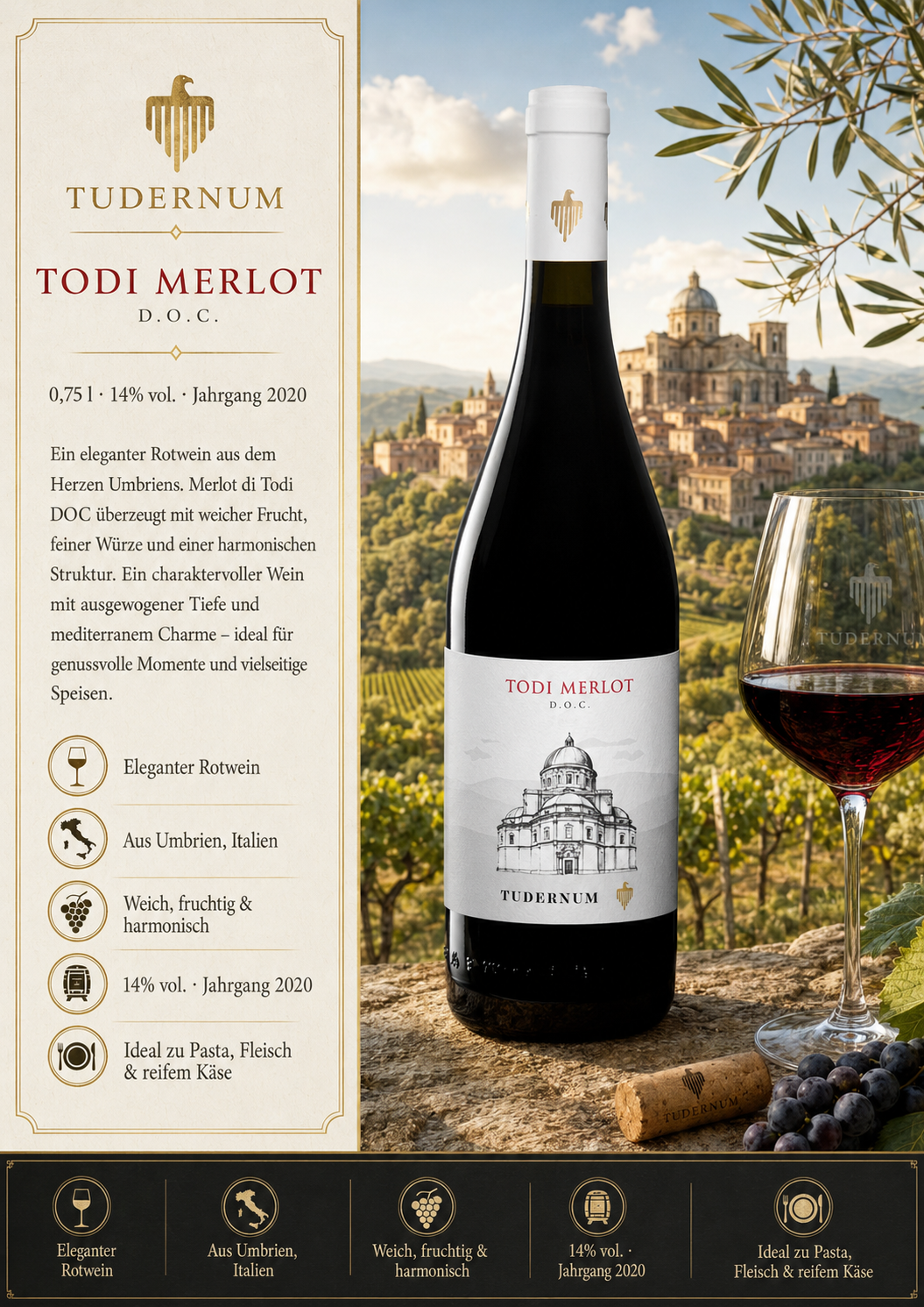 Wein, Rotwein, Merlot, Todi Merlot, Italien