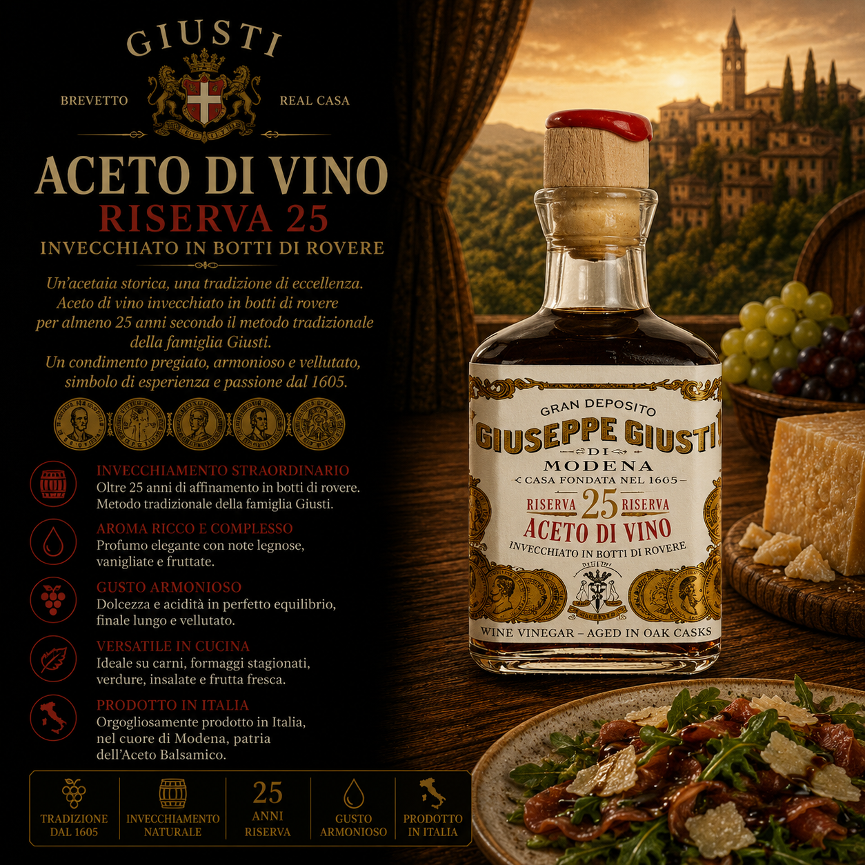 Aceto di vino, Riserva 25, Oak aging, Giuseppe Giusti, Modena
