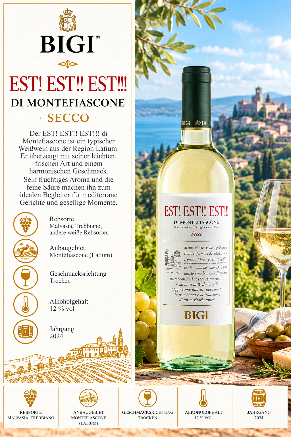 Weißwein, Weißer Wein, Secco, Montefiascione, 12% Vol