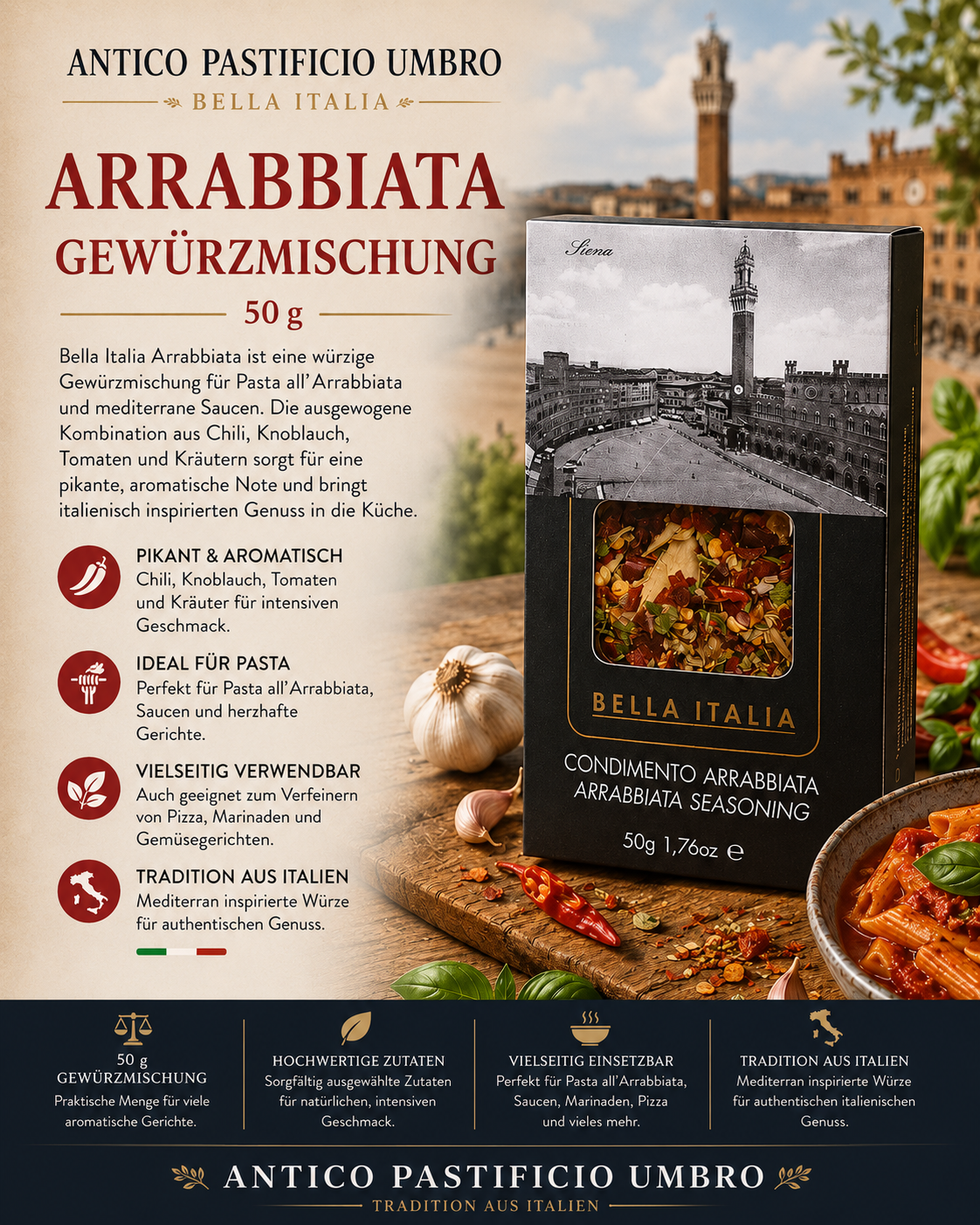 Arrabbiata, Gewürzmischung, Pasta, Italienisch, 50 g