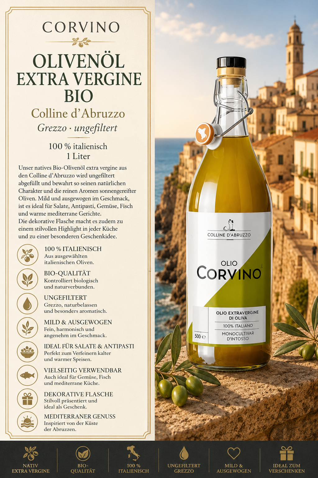 olivenöl, extravagende, bio, flasche, italienisch