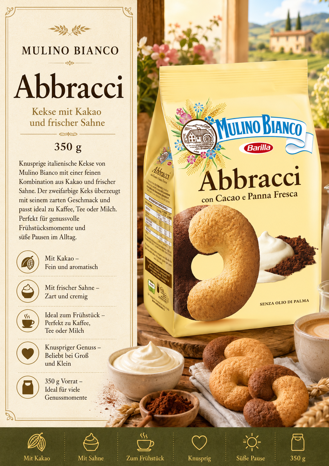 Kekse, Abbracci, Kakaomischung, Pastete Creme, 350 g