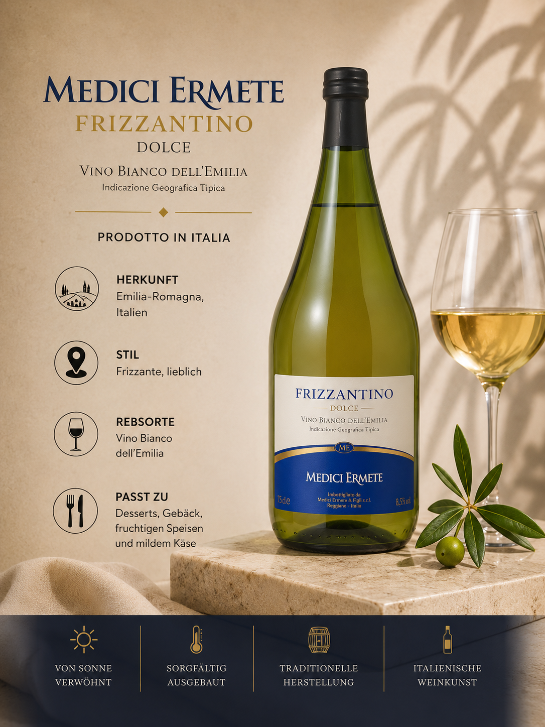 Weißwein, Vino Bianco, Frizzantino, Dolce, Italienischer Wein