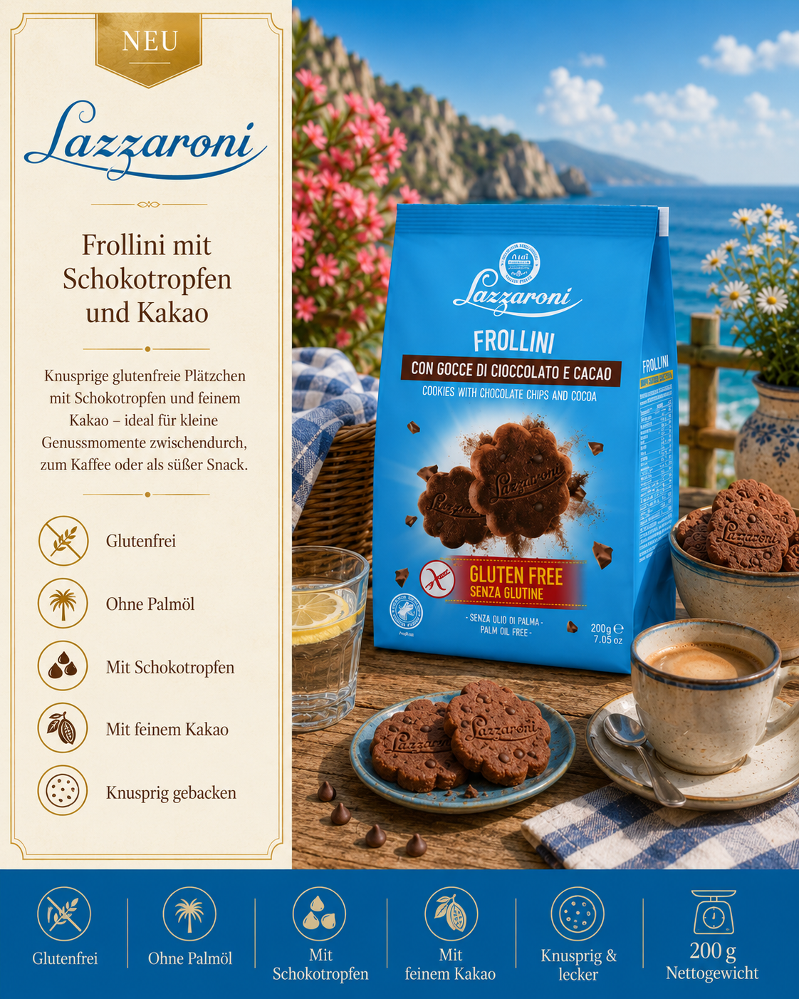 Glutenfrei, Schokotropfen, Kakao, Kekse, Paket
