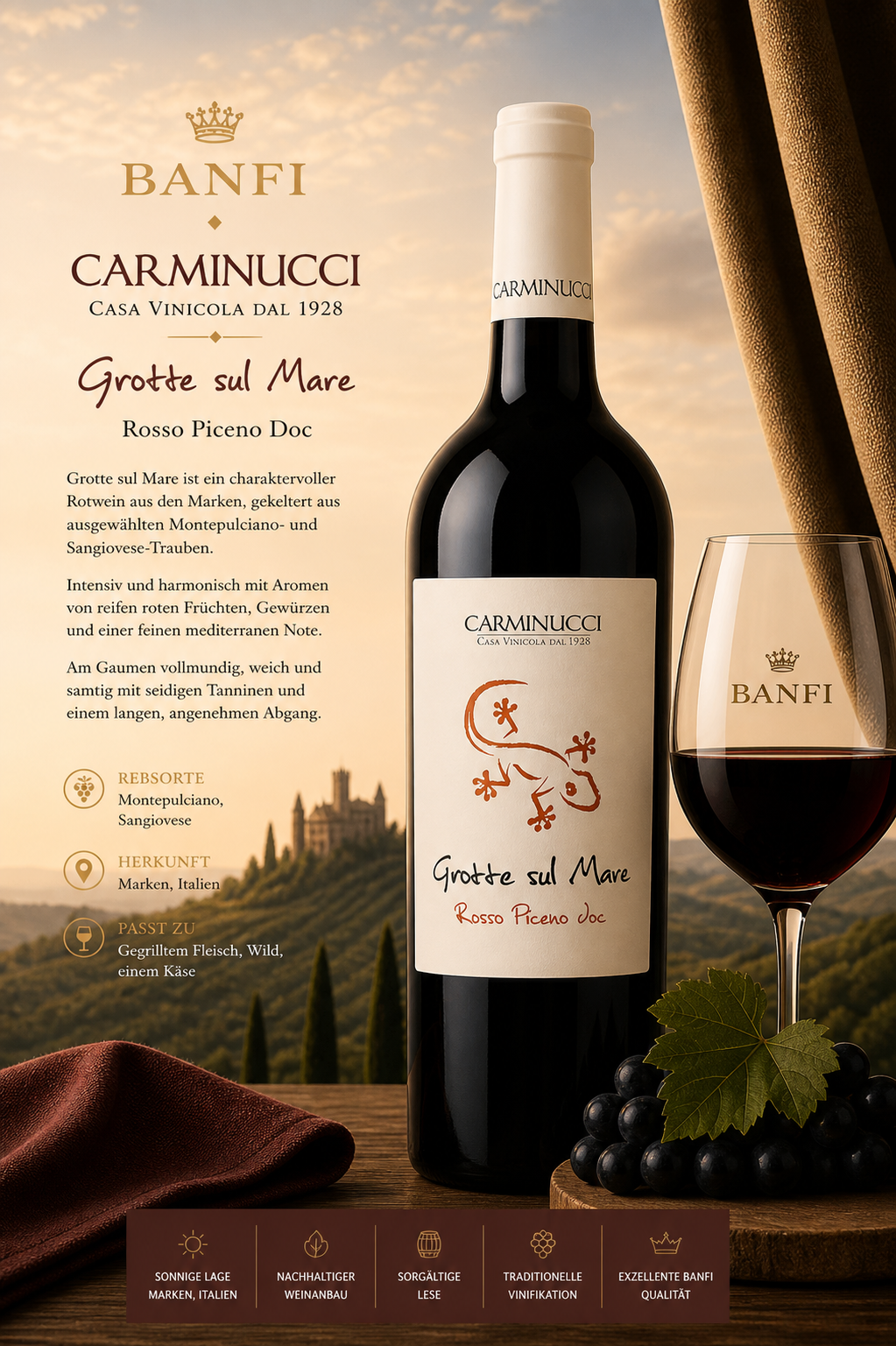 Wein, Rotwein, Blauband, Grotte sul Mare, Montepulciano