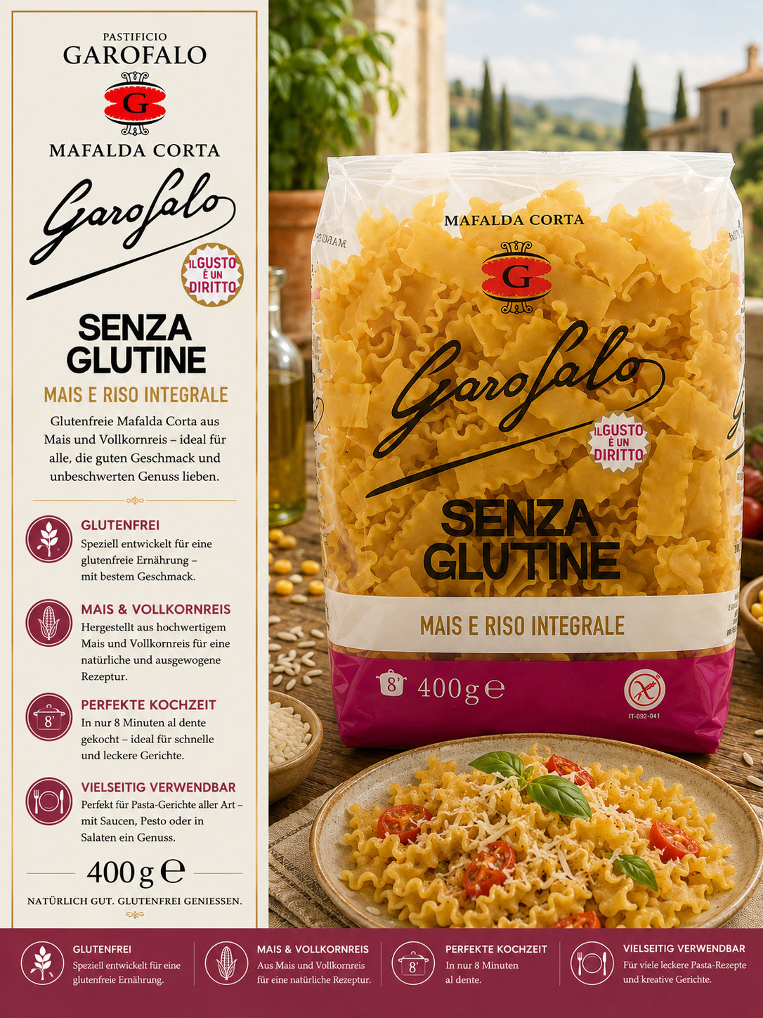 pasta, pasta glutenfrei, fusilli, vollkorn, glutenfrei
