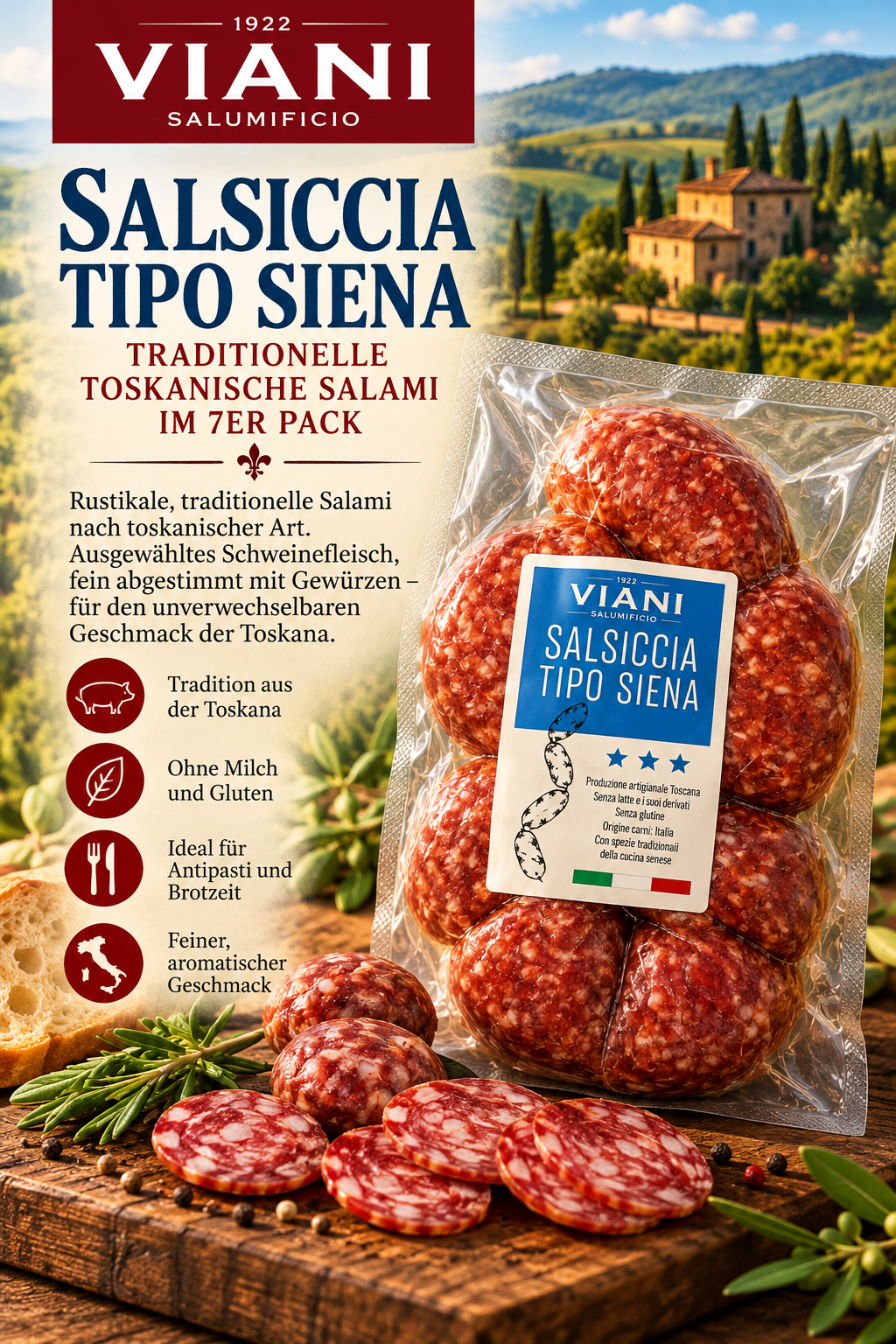 Salami, Salsiccia, Toscana, Trockenware, Packung