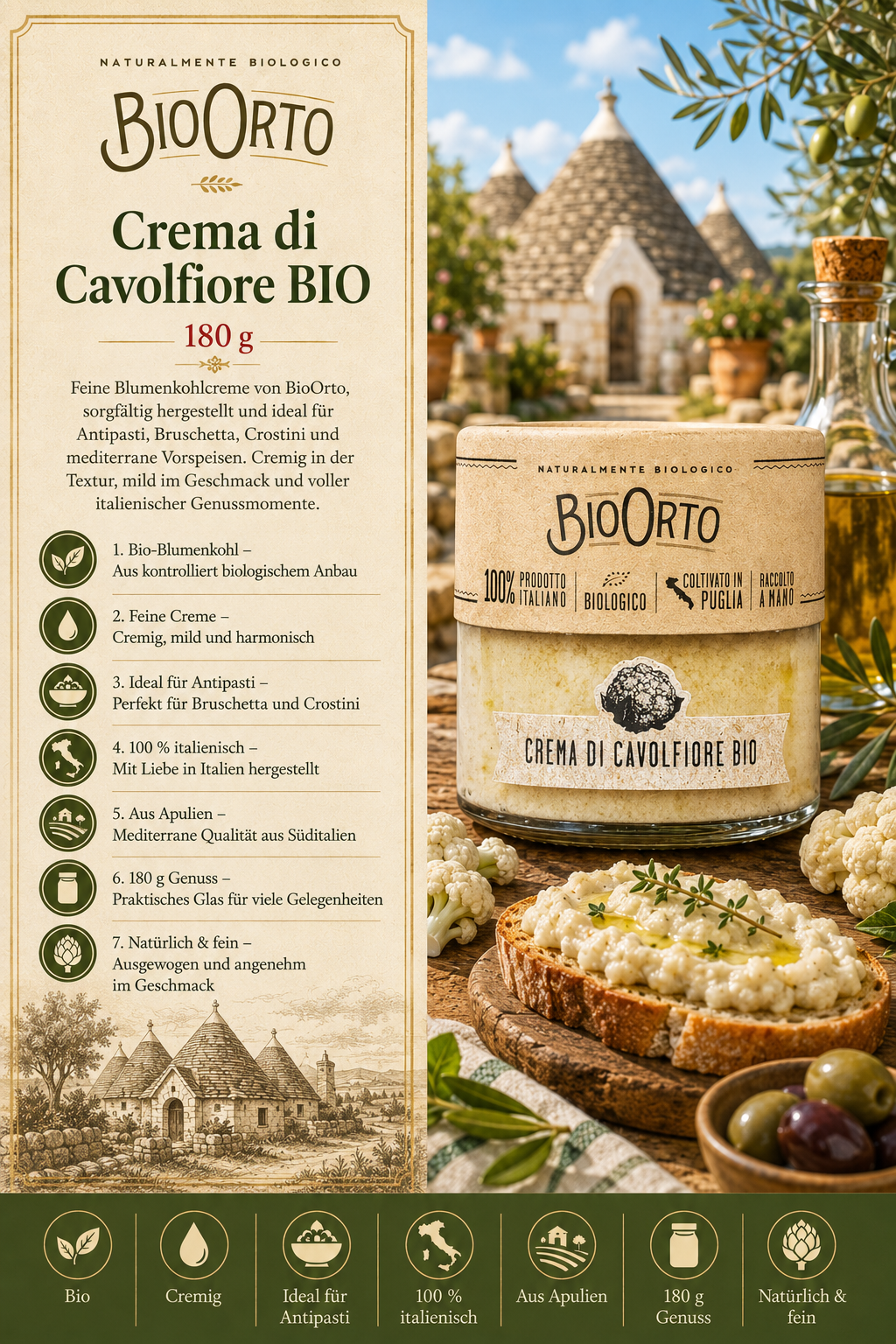 Crema di cavolfiore, Bio, italienisch, Glas jar, Kulturprodukt