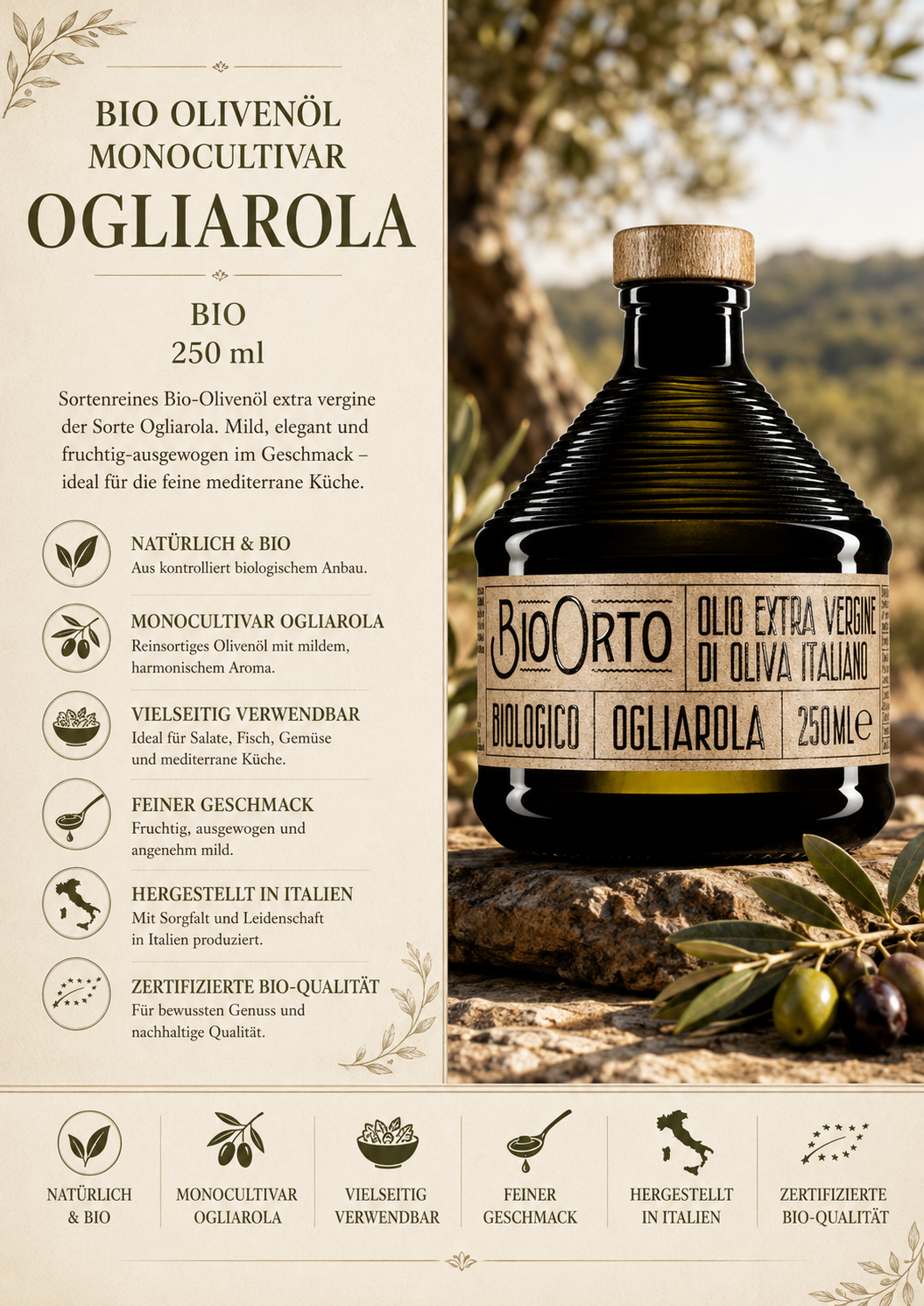 Olivenöl, Bio, Olio, Olivarola, 250ml