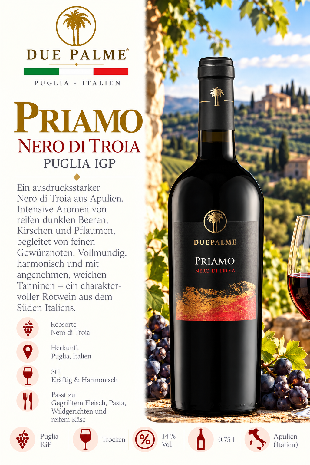 Wein, Rotwein, Nero di Troia, Puglia, Italien