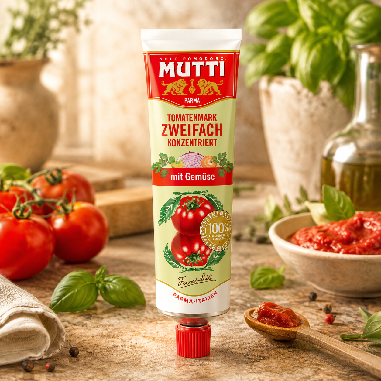 Tomatenmark, Zweifach, konzentriert, mit Gemüse, 100% italienische Tomaten