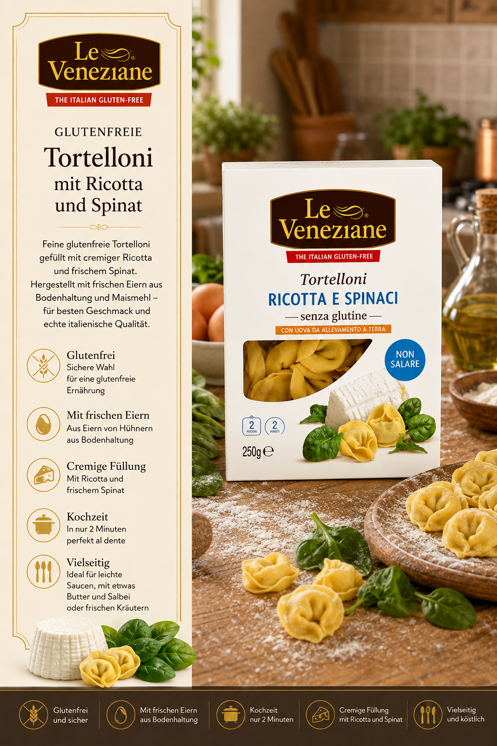 glutenfrei, Tortelloni, Ricotta, Spinat, Nudeln