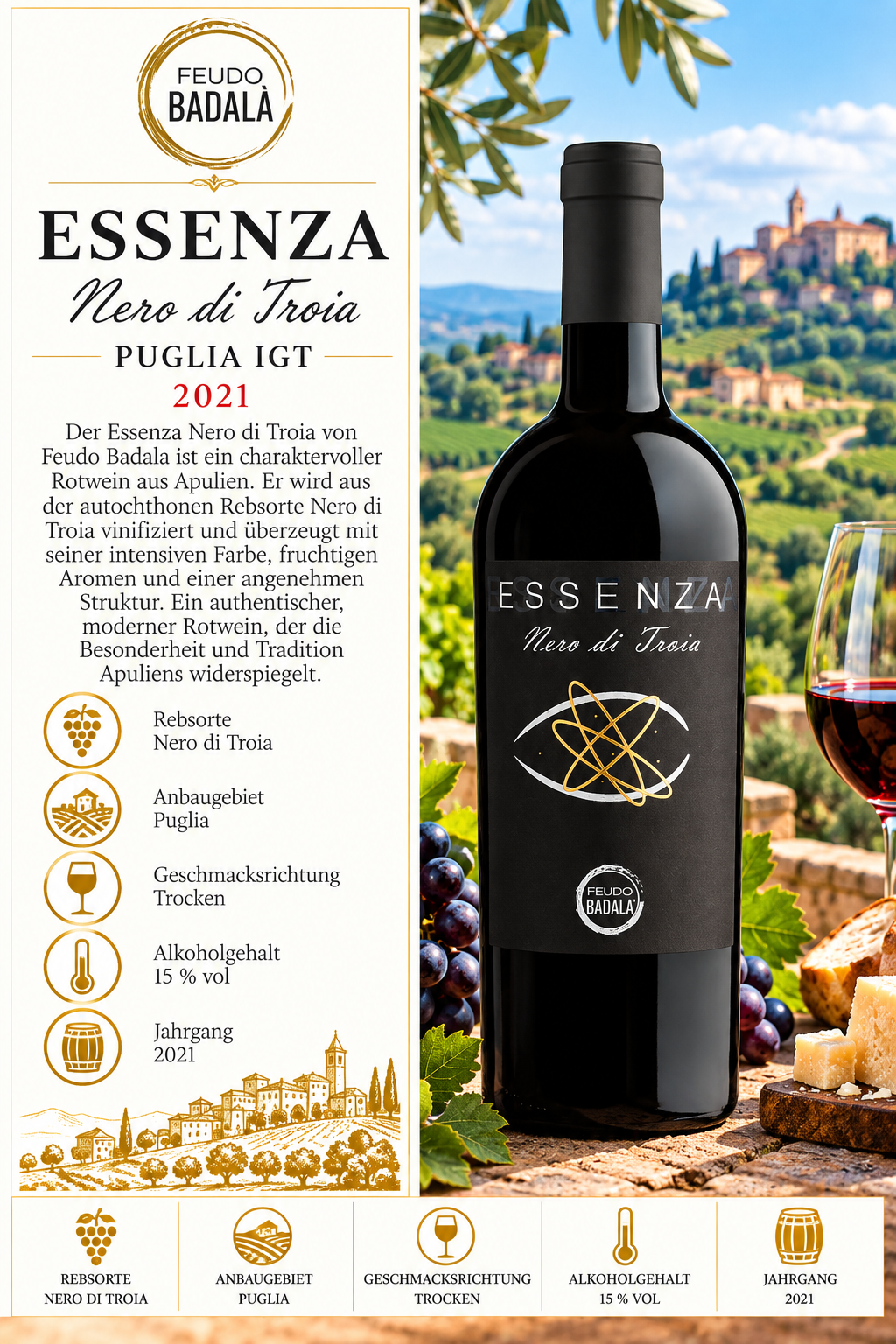 Wein, Rotwein, Nero di Troia, Flasche, Etikett
