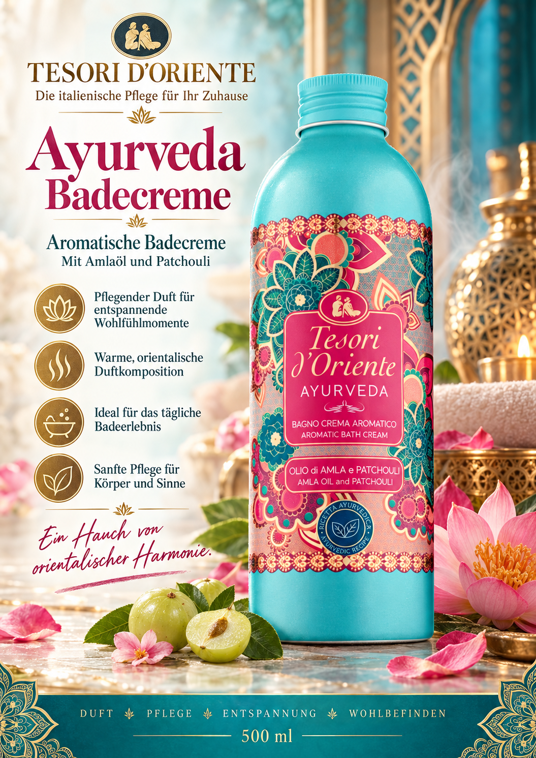 Ayurveda, Badecreme, Badezusatz, Amla, Patchouli