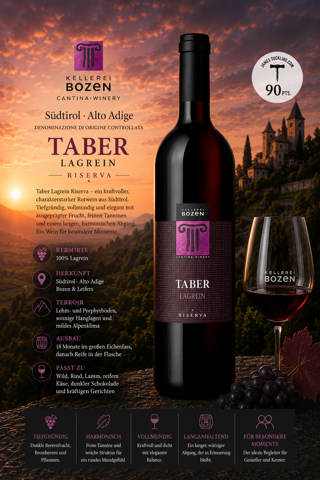 Wein, Rotwein, Lagrein, Barrique, Flasche