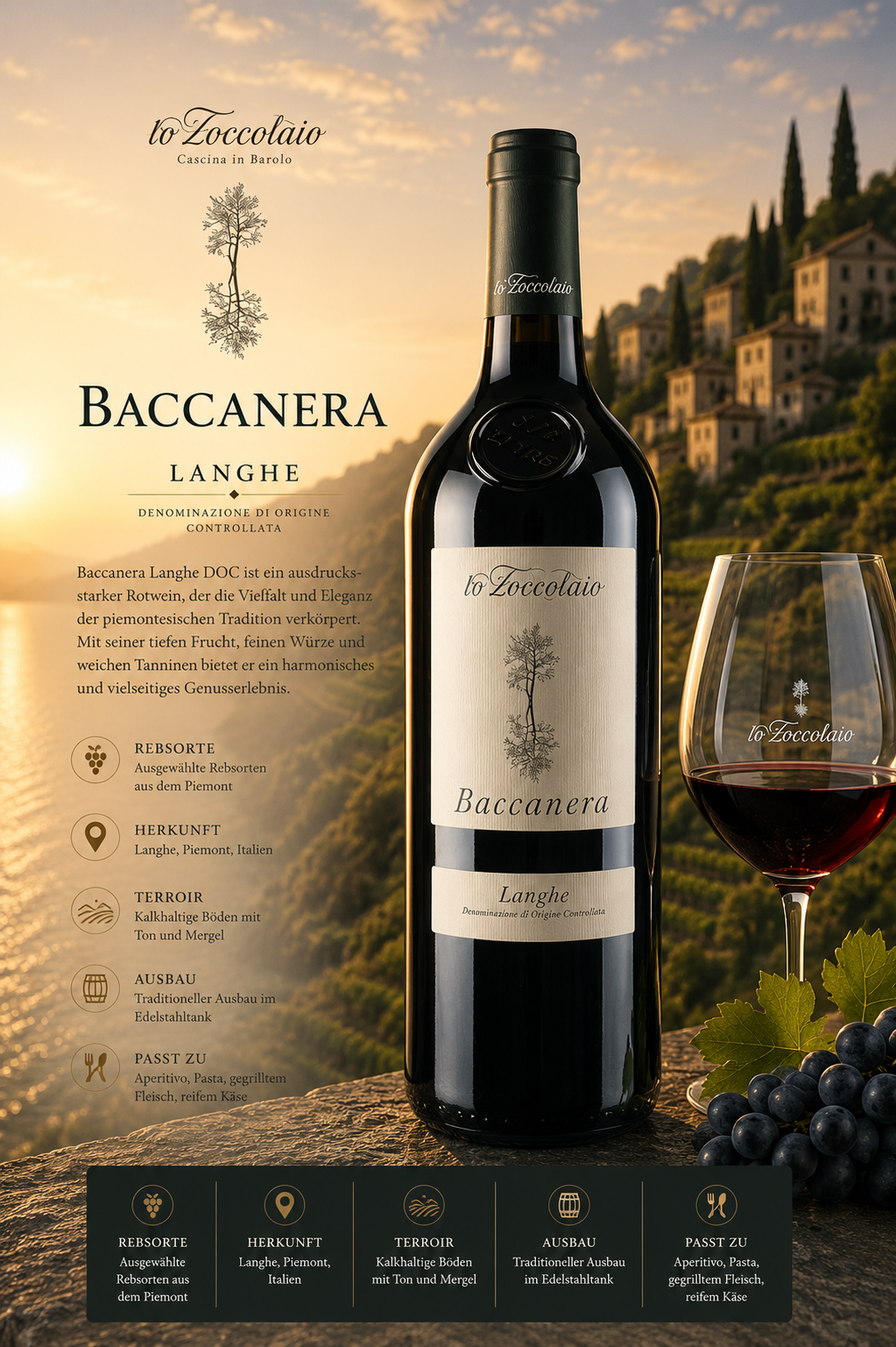 Wein, Rotwein, Baccanera, Langhe, Edelstahl/Glas, Weinetikett, Korken, Glas Rotwein