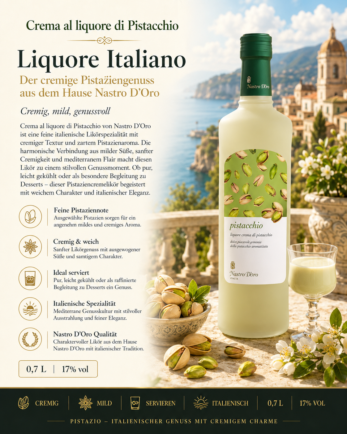 liqueur, pistachio, crema al liquire, pistazienlikör, italienischer genuss