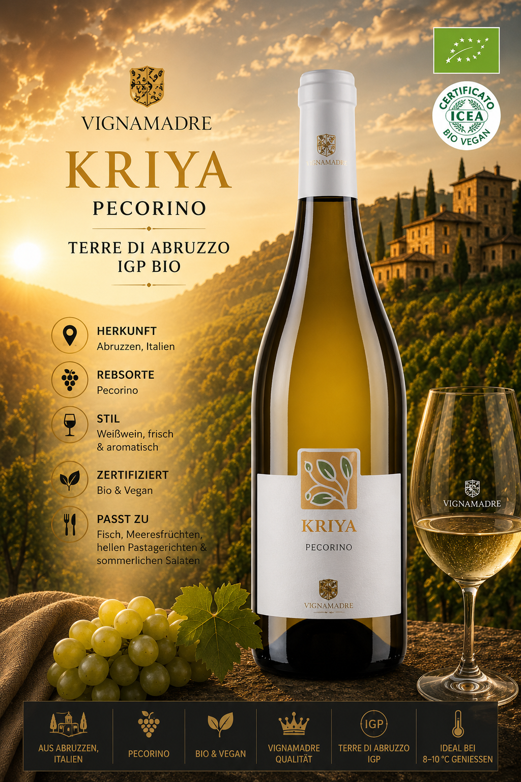 Weißwein, Pecorino, IGP Bio, Terre di Abruzzo, Vignamadre