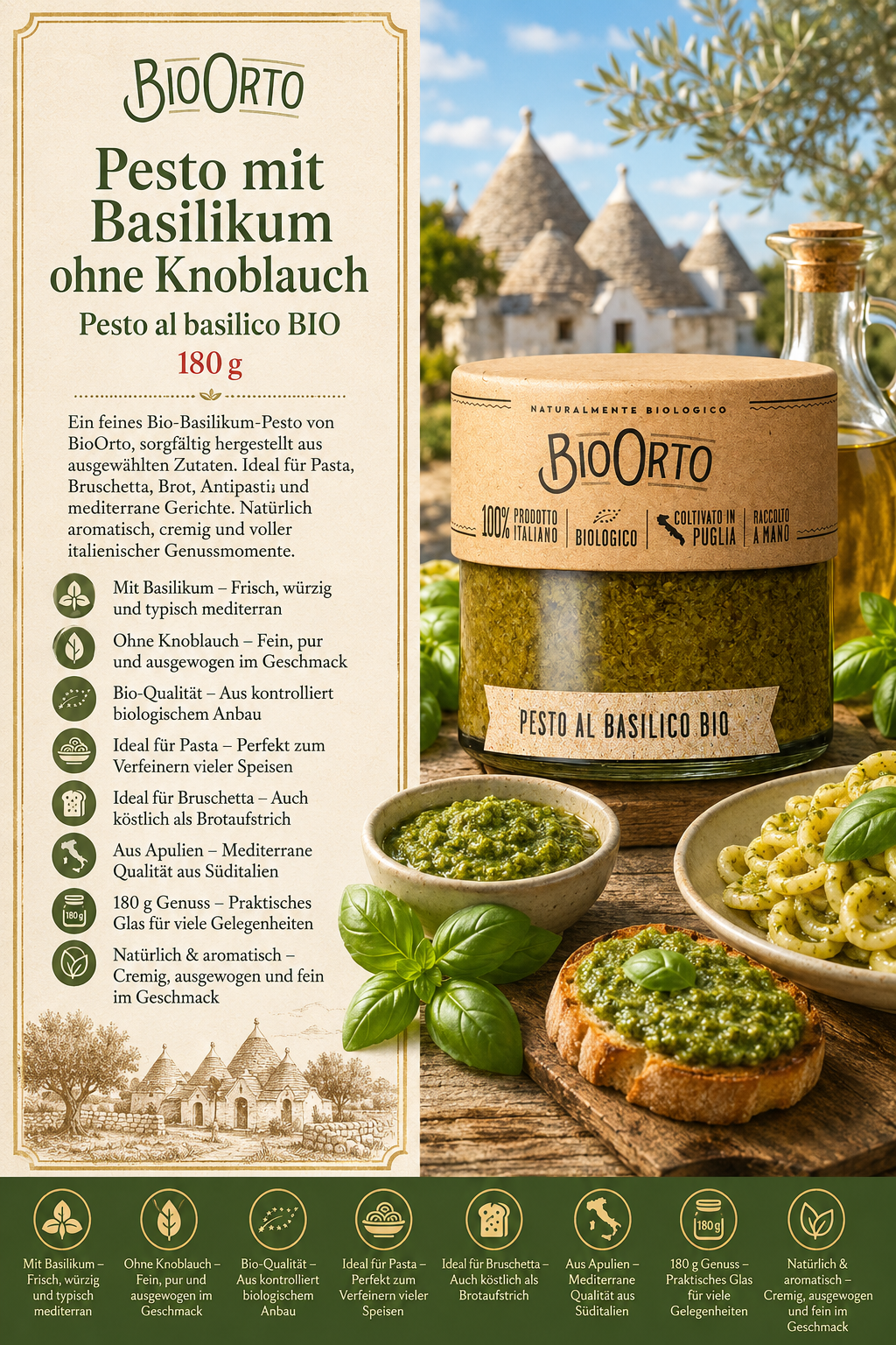 Pesto, Basilikum, BioPesto, Pesto im Glas, Pesto al Basilico BIO