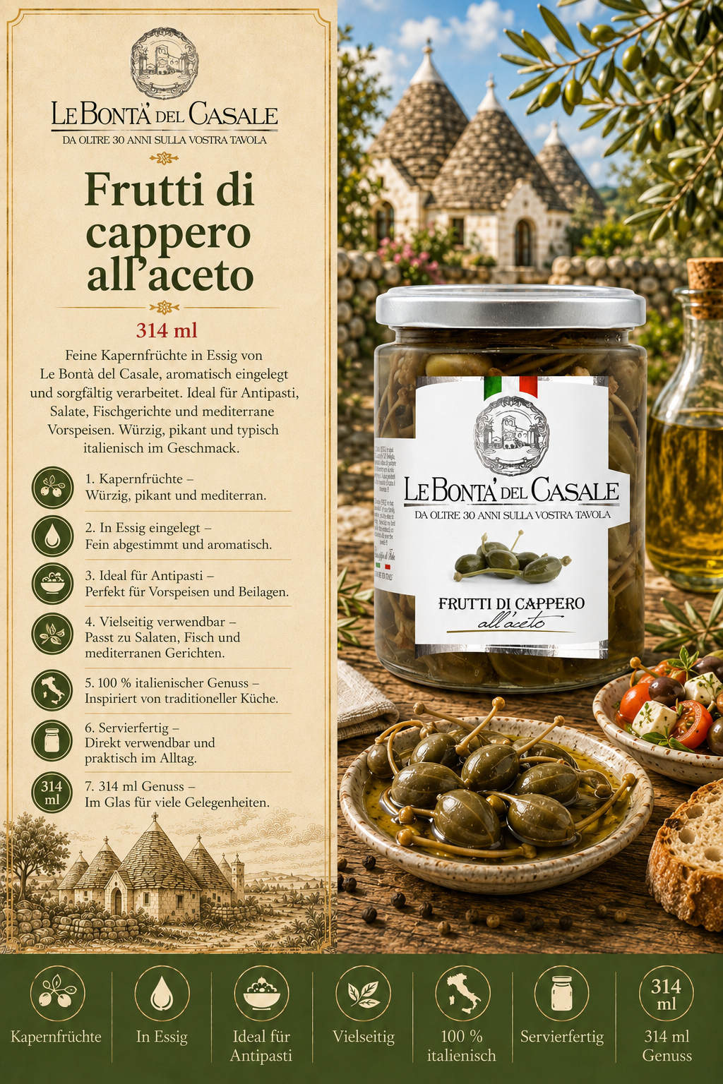 kapernfrüchte, essig, glasjar, italienisch, olíve