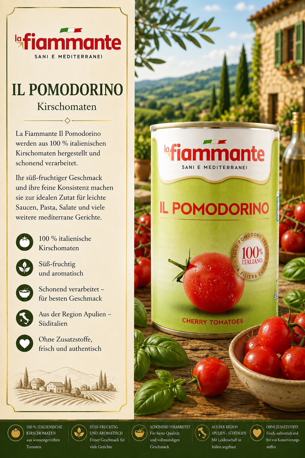 Tomatensoße, Tomatenkonserve, Kirschtomaten, Italienisches Produkt, Pasta-Zutat